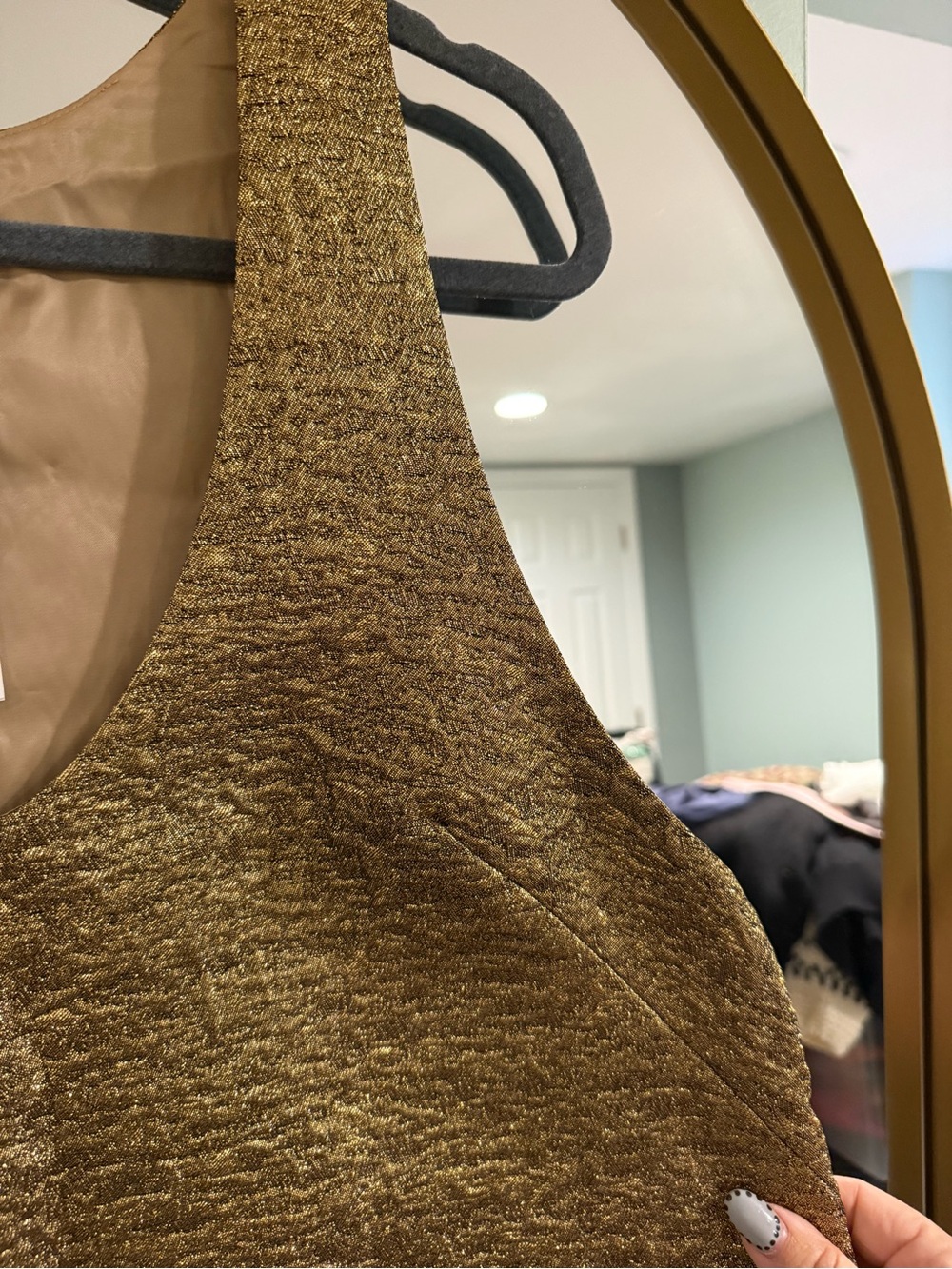 H&M Edition. Gold Textured Mini Shift Dress. Size: Large. NWT. - Picture 4 of 5